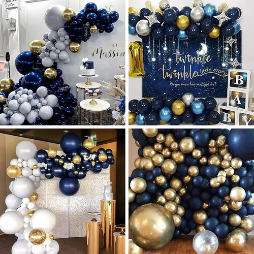 Vista 3 de 50 globos azules de 12 pulgadas y globos dorados 50 piezas de 12 pulgadas
