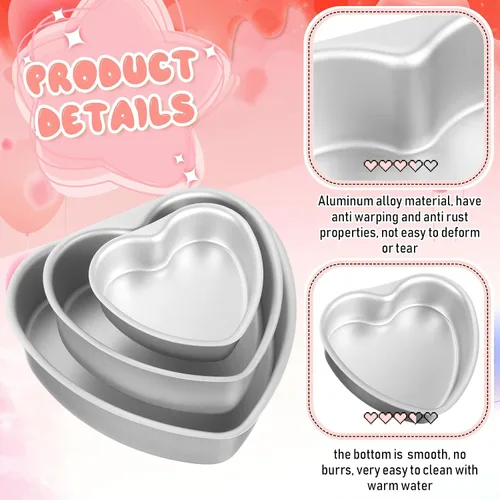 Vista 3 de Mifoci 3 moldes de aluminio con forma de corazón para tartas, molde para hornear en forma de corazón, para bricolaje, cocina, boda, fiesta