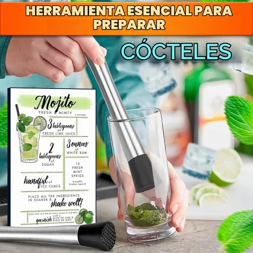 Vista 6 de 2 unidades de barra de muddler para cócteles, 8 pulgadas de acero 2 piezas de muddlers plateados