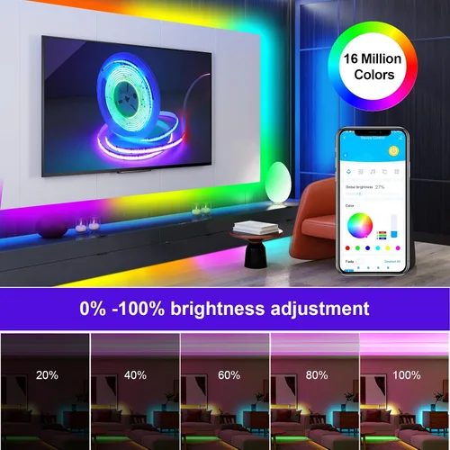 Vista 4 de GUPUP Tira de luces LED COB RGB Smart IC de 16.4 pies, tira de luz de persecución de color direccionable, 24 V 2880 LED, kit de iluminación de cinta