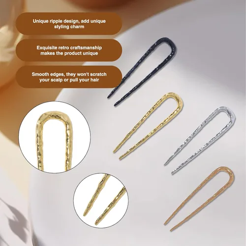 Vista 2 de 4 horquillas de metal para cabello francés, en forma de U, para cabello grueso