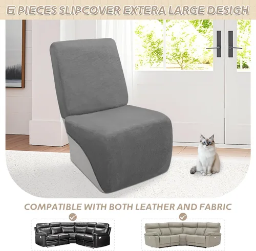 Vista 522 de Arfntevss Fundas de sofá seccional reclinable de terciopelo, Funda de sofá seccional de esquina para sofá reclinable, Funda elástica suave
