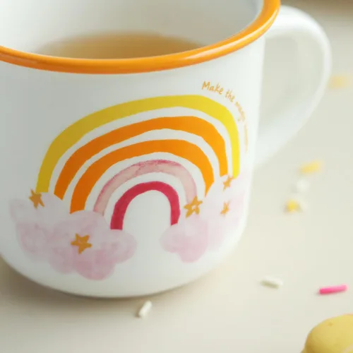 Vista 7 de TREEWOO Bonita Taza de Arcoíris de 12oz Buenos Días Taza de Cerámica con Asa Taza de Café Té Leche Agua Regalo para Hombres Mujeres Navidad