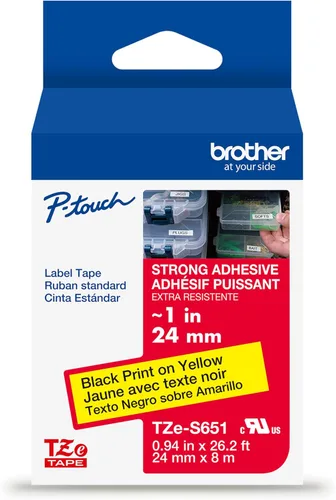 Vista 3 de Brother - Cinta laminada Negro sobre Amarillo, 24 mm Empaquetado al menudeo, Negro sobre blanco