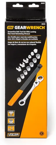 Vista 7 de GEARWRENCH Juego de herramientas de cinturón serpentino de 15 piezas con llave de trinquete de cabeza flexible de bloqueo - 89000