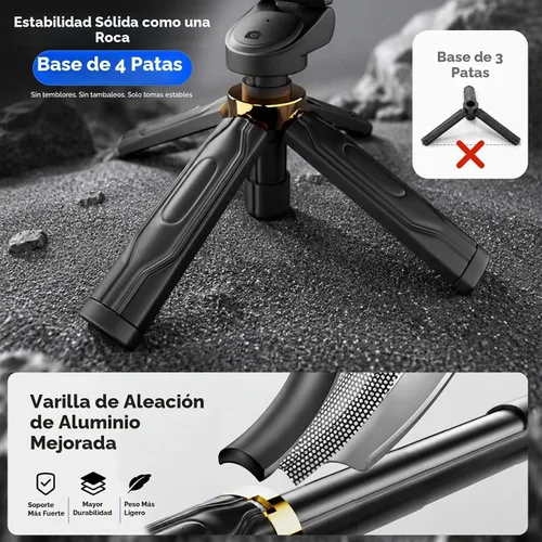 Vista 6 de Mini Selfie Stick Tripod, 4" Pocket-Sized Selfie Stick with Bluetooth Remote, 4-Leg Reinforced Stand, 360° Rotation, 3.8 oz Lightweight for