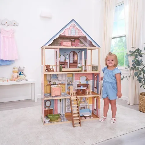 Vista 3 de KidKraft Charlotte Classic - Casa de muñecas de madera con 15 accesorios, para muñecas de 12 pulgadas