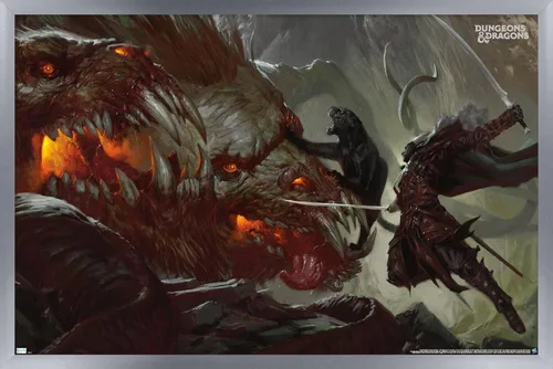 Vista 11 de Trends International Póster de pared de Dungeons and Dragons Drizzt vs Demogorgon, 22.4 pulgadas de largo x 14.7 W, versión enmarcada de madera