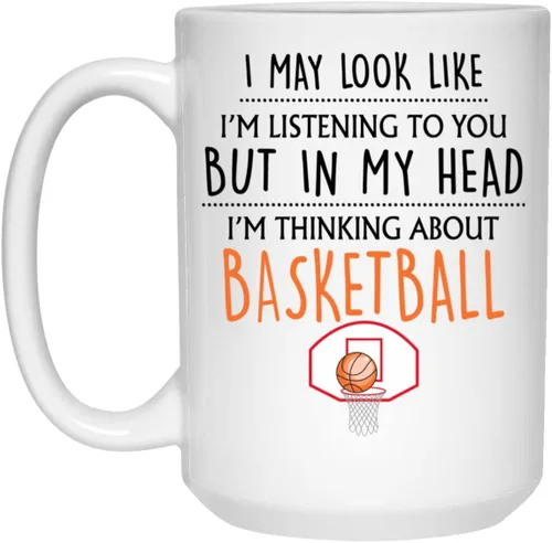 Vista 2 de Regalo de baloncesto – Taza divertida para hombres, él, marido, novio, papá, jugador, 11 onzas, color blanco