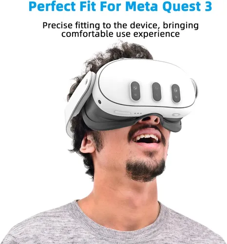Vista 7 de Relohas Deluxe VR Accessories for Meta Quest 3, Safe 2 in 1 Silicone Case Set for Oculus Quest 3, Include Upgraded Lens Protector, Face Cover (Black)