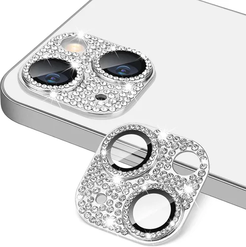 Vista 10 de Protector de lente de cámara para iPhone 13 & iPhone 13 Mini, brillante con diamantes de imitación 3D con purpurina, cubierta de cámara de vidrio