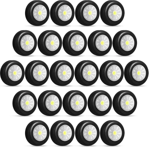 Vista 8 de Macarrie Paquete de 24 luces de disco con toque de presión, mini luz nocturna LED inalámbrica táctil de 2.68 pulgadas, 60 lúmenes, funciona