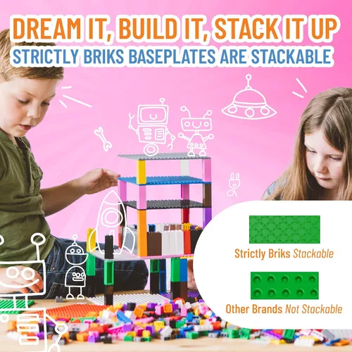 Vista 5 de Strictly Briks - Torre de juguete de 6 x 6 pulgadas - 132 piezas (placas base y ladrillos)