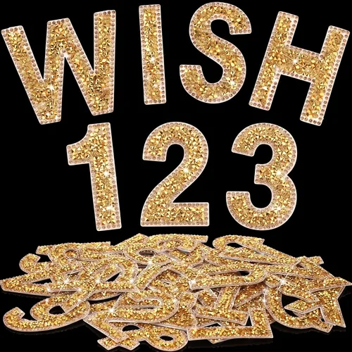 Vista 9 de WILLBOND - 37 piezas de calcomanías de letras con strass grandes, alfabeto de purpurina, número de cristal, calcomanías brillantes autoadhesivas