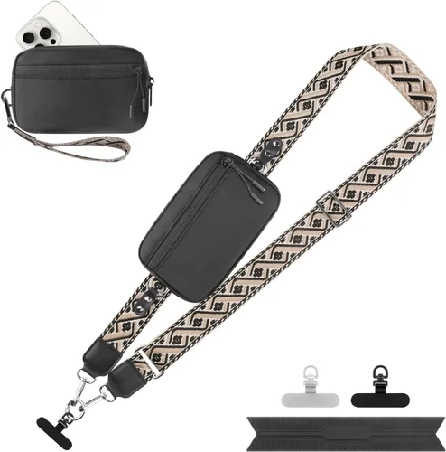 Vista 14 de YFWE Correa de clip and go para teléfono con cartera cruzada, cordón ajustable para teléfono con cartera RFID desmontable, correa universal