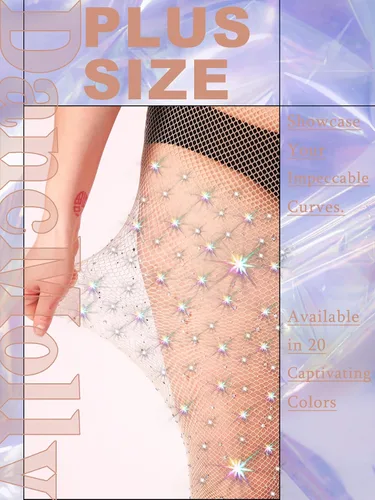 Vista 4 de DancMolly Medias de red con diamantes de imitación ultra brillantes, 10 unidades, talla grande, para mujer, concierto de fiesta sexy