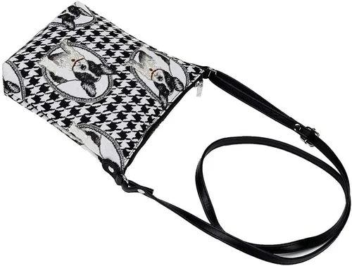 Vista 5 de Signare Tapiz pequeño bandolera para mujer con diseño de bulldog francés en blanco y negro (plateado), FRENCH BULLDOG