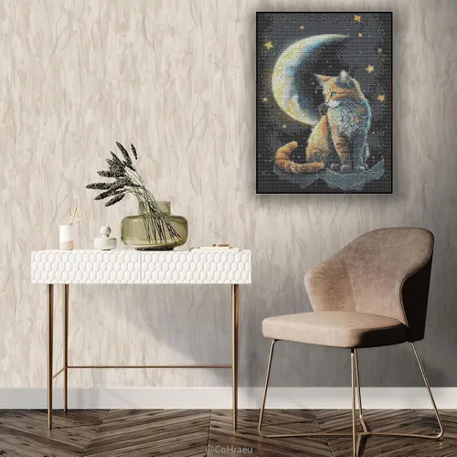 Vista 7 de CoHraeu Pintura de diamantes 5D con diseño de luna y gato nocturno por números, kit de pintura con diamantes, arte de cristal, manualidades, taladro