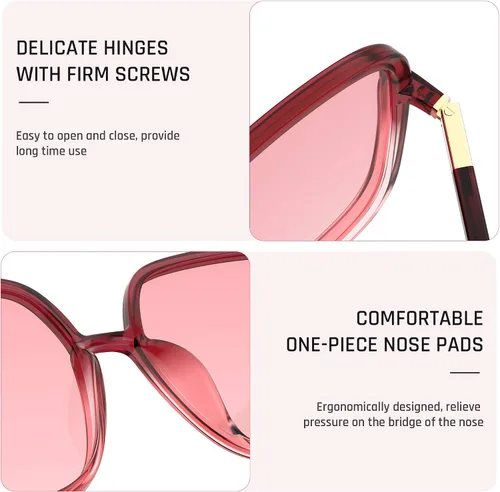 Vista 5 de TOREGE Gafas de sol para mujer, gafas de sol cuadradas de gran tamaño, gafas de sol polarizadas de moda para mujer TR-C8
