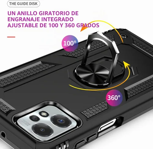 Vista 5 de Funda para Moto G Power 5G 2023 con protector de pantalla HD, funda protectora de grado militar con anillo (negro)
