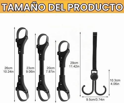 Vista 5 de Conector de cochecito de 3 piezas con 2 ganchos para cochecito, conector para niños pequeños, longitud ajustable de liberación rápida con gancho
