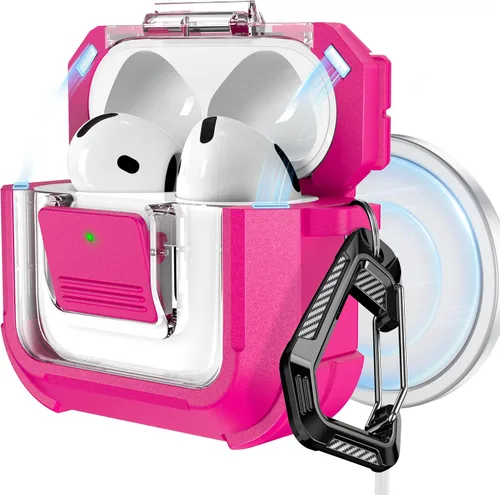 Vista 12 de RFUNGUANGO Funda para AirPods Pro 2, compatible con AirPods Pro de 2ª/1ª generación, compatible con MagSafe, bloqueo automático magnético con kit