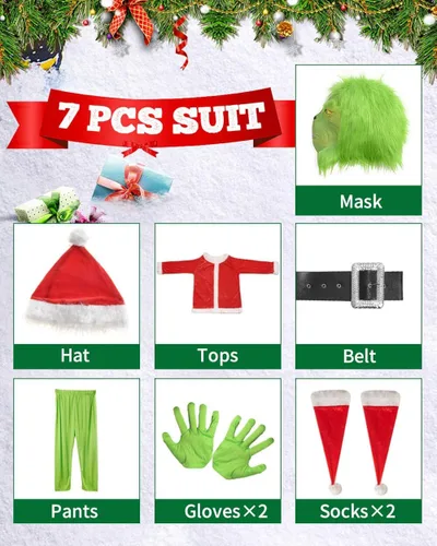 Vista 2 de OGETFUUR Disfraz de monstruo verde para adultos, disfraz de Papá Noel para mujeres y hombres, disfraces de Halloween para adultos