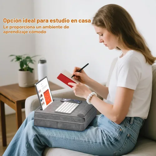 Vista 7 de KDD Escritorio de regazo para laptop con cojín, mesa para laptop con almacenamiento para cama y sofá, soporte de almohada ajustable con tira