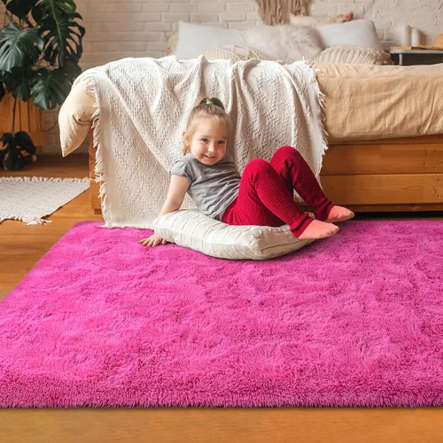 Vista 100 de Softlife Alfombra naranja para dormitorio, alfombra de felpa esponjosa para sala de estar para niñas, alfombra lanuda para niños, alfombra suave