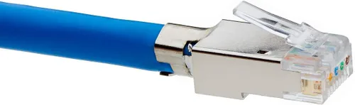 Vista 8 de TRUE CABLE Cat5e RJ45 conectores modulares de paso, conector de tierra interno blindado (STP), listado UL, EZ Crimp, chapado en oro, 3 clavijas