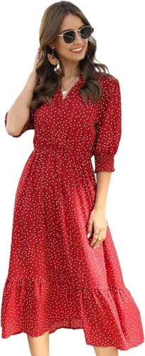 Vista 3 de Floerns Vestido de mujer con cuello en V y manga abombada dobladillo con volantes