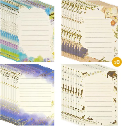 Vista 4 de Juego de 64 hojas de papel de carta estacionaria – A5 lindo estampado de papel de papel de escritorio forrado elegante para escribir letras, álbumes