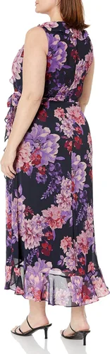 Vista 2 de London Times Vestido midi pequeño sin mangas con detalle de volantes para mujer