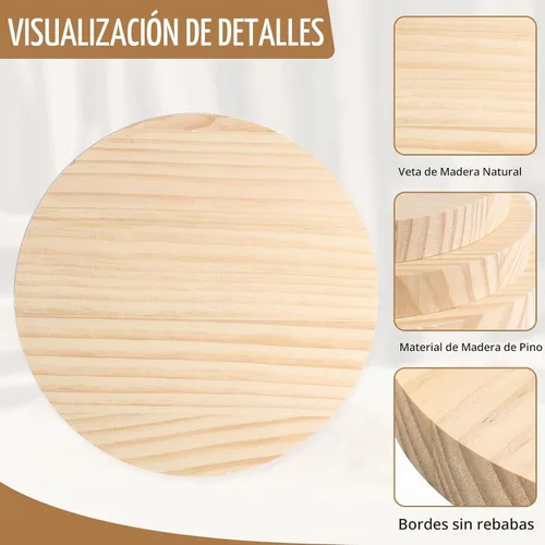 Vista 5 de Paquete de 4 placas redondas de madera de 4 pulgadas, placa circular de madera sin terminar de 3/4 pulgadas de grosor, base de madera de pino