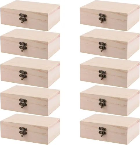 Vista 12 de FUNSUEI 4 cajas de madera de 7.9 x 5.1 x 3.9 pulgadas con tapa con bisagras, caja de madera sin terminar, cajas de madera para manualidades