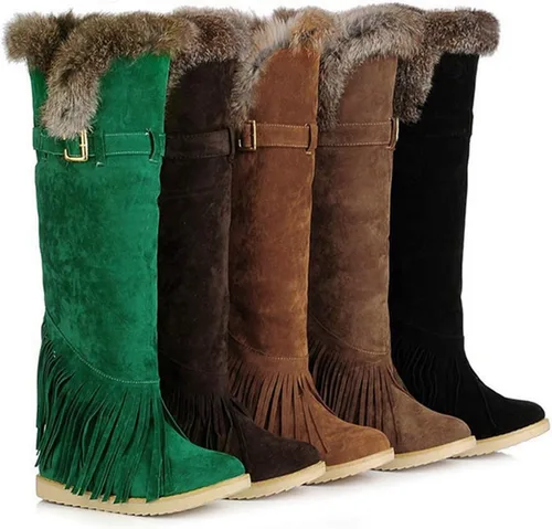 Vista 6 de Botas de nieve altas de invierno para mujer con hebilla de moda con flequillo impermeable de piel cálida ancha pantorrilla botas de nieve