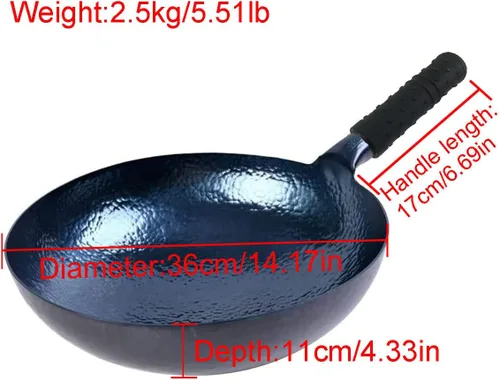 Vista 2 de Olla de hierro chino, woks de hierro multiusos, sartén para freír, forjado a mano sin revestimiento, olla antiadherente, wok, adecuado para estufas