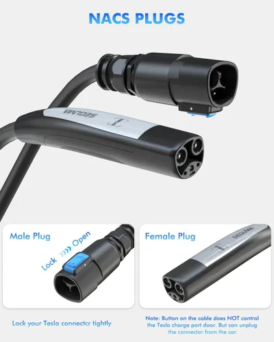 Vista 4 de Cable de extensión de cargador EV para Tesla, 50 amperios, 40 pies hasta 240 V, 12 kW, cable de extensión NACS Plug EV para conector de pared Tesla