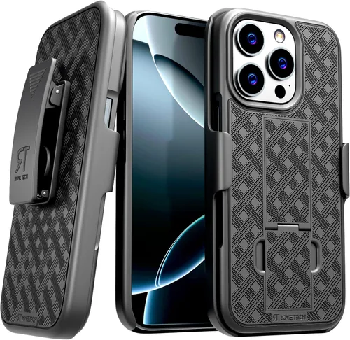 Vista 7 de Funda diseñada para iPhone 15 con funda de clip para cinturón, funda con función atril, color negro