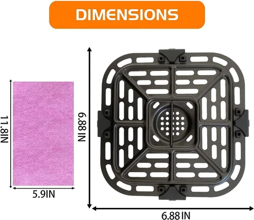 Vista 6 de Bandeja cuadrada de 2 cuartos de galón para freidora de aire para instantáneos, mini horno Vortex, freidora de aire antiadherente mejorada, rejilla