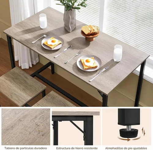 Vista 5 de Yaheetech Juego de mesa de comedor de 3 piezas, juego de mesa de pub industrial de 47.5 pulgadas, mesa de cocina de altura de mostrador