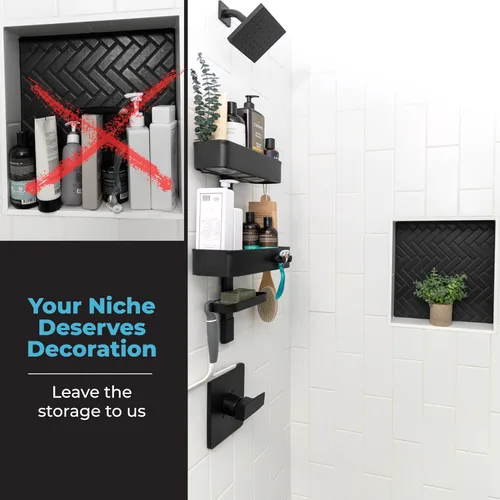 Vista 9 de ShowerSMART Organizador de ducha higiénico resistente a la corrosión, organizador de baño colgante con estantes ajustables, bandejas fáciles
