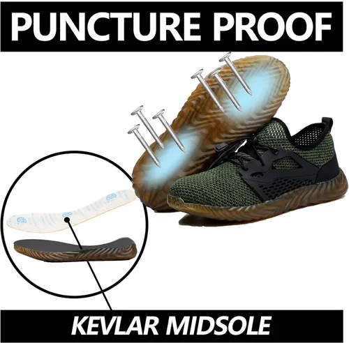 Vista 25 de SUADEX Zapatos deportivos con punta de acero para hombres y mujeres, indestructibles, ligeros, cómodos, antideslizantes, puntera compuesta
