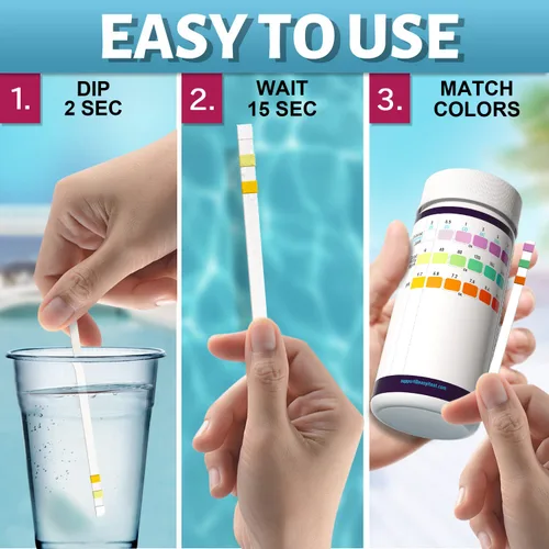 Vista 6 de EASYTEST - Paquete de 150 tiras reactivas para piscinas, spas y jacuzzis; mide pH, alcalinidad total, cloro libre y bromo, kit preciso de 3 en 1