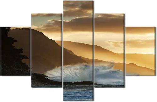 Vista 37 de TUMOVO 5 piezas de arte en lienzo para pared, hermoso castillo de piedra de cisne con paisajes naturales de selva al atardecer, paisajes naturales