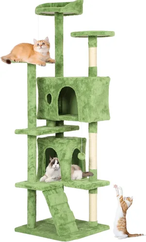 Vista 24 de BestPet Torre para Gatos de 36" Beige Torre Resistente para Gatos de Múltiples Niveles con Casita de Felpa, Percha Acogedora, Postes