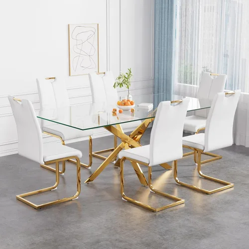 Vista 39 de Juego de mesa de comedor de 36 pulgadas para 4, moderna parte superior cuadrada de vidrio templado, mesa de patas de acero inoxidable con acabado