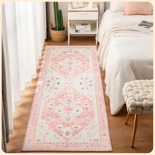 Vista 282 de Istana Alfombra larga antideslizante de 2.5 x 8 para el hogar, para pasillo y cocina, lavable, sedosa y suave al tacto, elegante, color azul y marfil