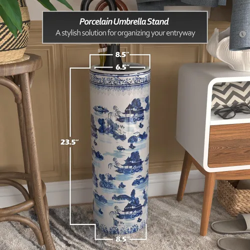 Vista 4 de Idea de regalo para decoración casera elegante de calidad fina - Depósito clásico para guardar paraguas y bastones de porcelana china de 24 pulgadas