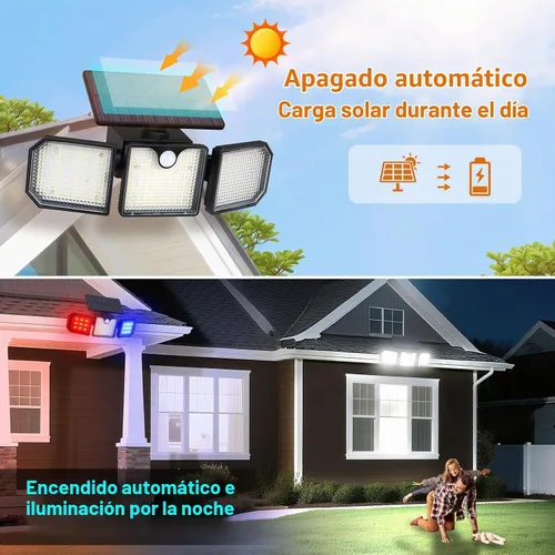 Vista 3 de Aolyty Luces solares con sensor de movimiento, luces estroboscópicas solares impermeables IP65, luces de pared estroboscópicas - Blanco